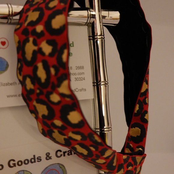 Leopard Print Grosgrain Velvet Lined Headband (Red, Blue or Khaki) - Picture 4 of 7